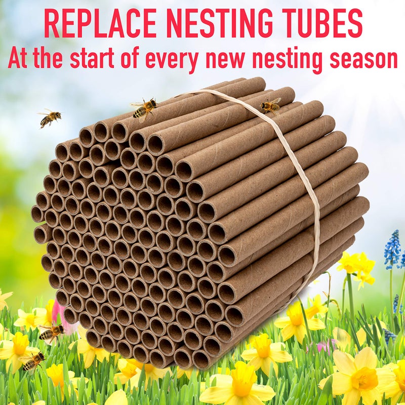 Rivajam 125 Mason Bee House Cardboard Nest Tubes Refill Pack | Solitary Bee Hive & Supplies | Starter Kit & Habitat Garden Gift | Hotels Tubes & Nest Box Inserts Liners - Image 5